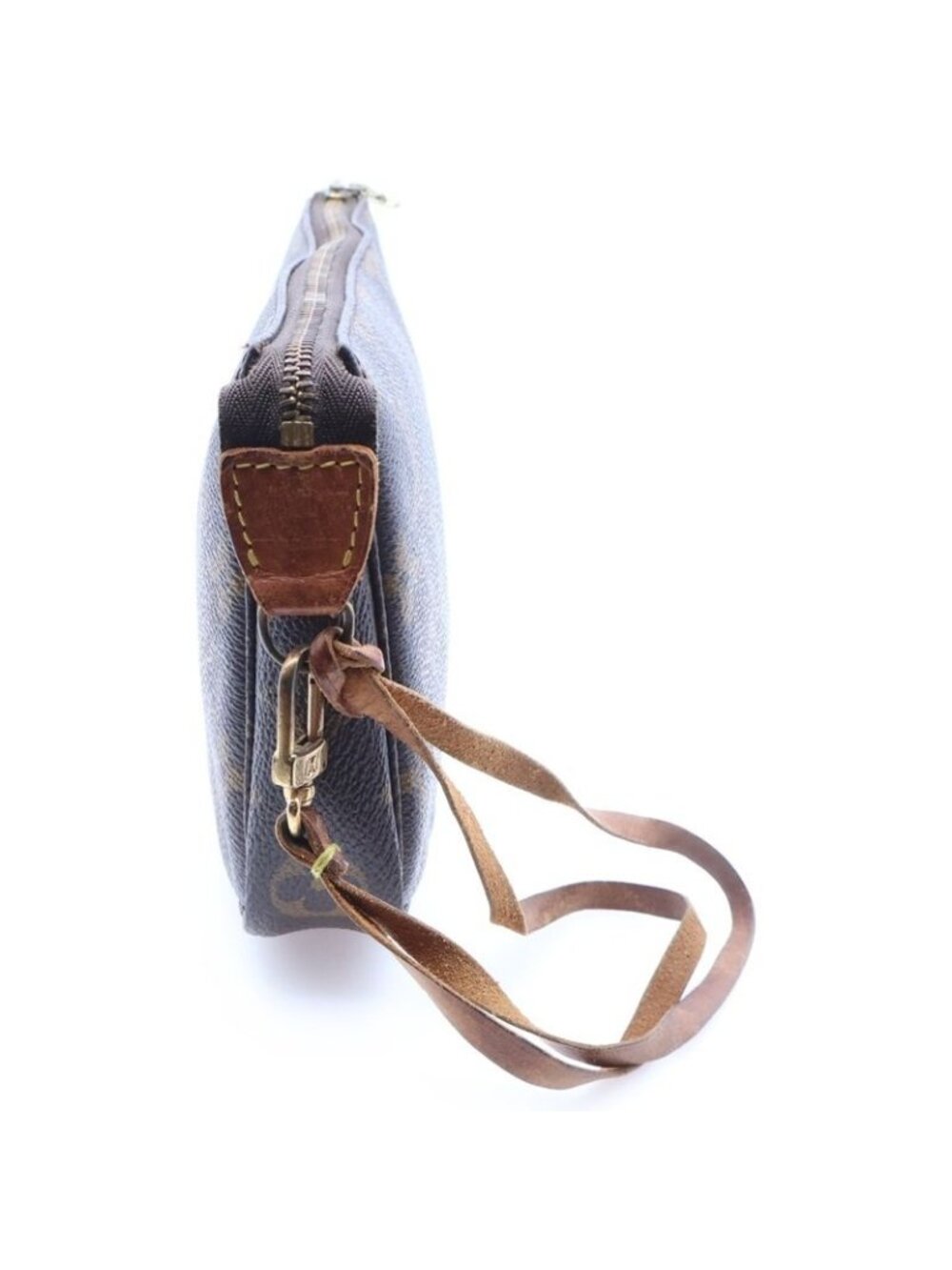 Louis Vuitton Monogram Handbag Pouch Case Brown Leather Gold - Picture 3 of 6